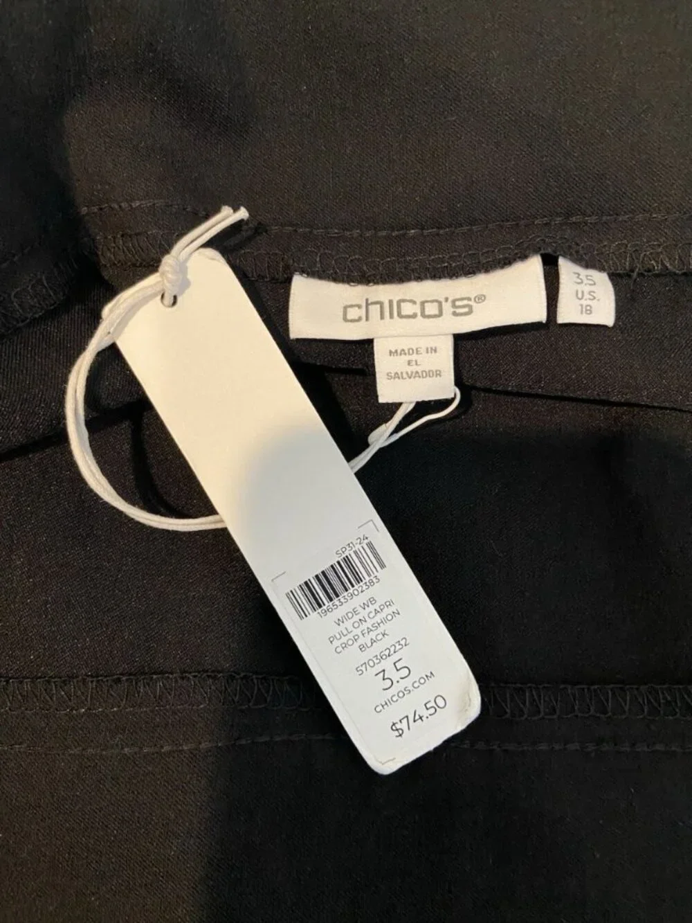 NWT Chico's Wide Leg Pull On Capri Pants Stretch Black Size 3.5 18 New - Picture 5 of 6